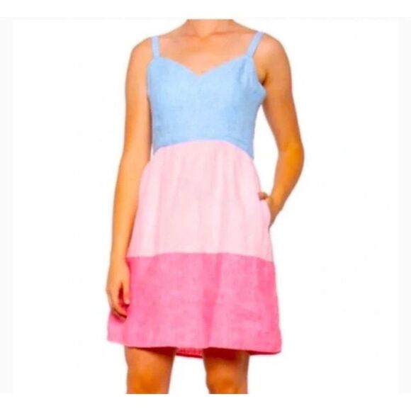 C & C California 100% Linen Color Block Dress Size 4 - Picture 1 of 9